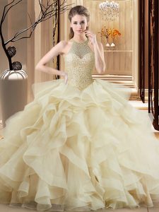 Super Champagne Sleeveless Beading and Ruffles 15 Quinceanera Dress