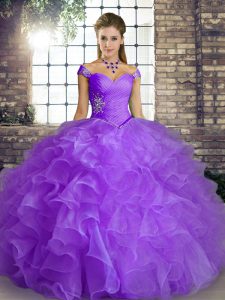 Best Selling Off The Shoulder Sleeveless Lace Up Quinceanera Gowns Lavender Organza