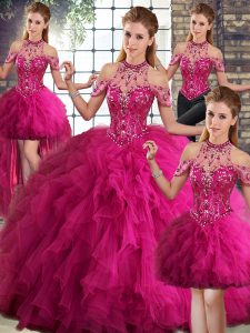 Fantastic Sleeveless Beading and Ruffles Lace Up Quinceanera Gown