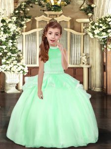 Beading Kids Pageant Dress Apple Green Backless Sleeveless Floor Length
