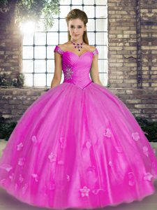 Luxurious Floor Length Lilac Quinceanera Gowns Off The Shoulder Sleeveless Lace Up
