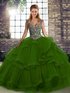 Enchanting Floor Length Green 15th Birthday Dress Straps Sleeveless Lace Up
