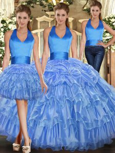 Sexy Ruffles and Pick Ups 15 Quinceanera Dress Baby Blue Lace Up Sleeveless Floor Length