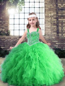 Best Lace Up Little Girl Pageant Gowns Beading Sleeveless Floor Length