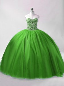Floor Length Lace Up Vestidos de Quinceanera Green for Sweet 16 and Quinceanera with Beading