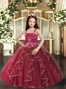 Luxurious Burgundy Sleeveless Tulle Lace Up Pageant Dresses for Party and Sweet 16 and Wedding Party