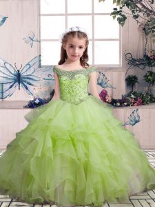Stylish Yellow Green Ball Gowns Beading and Ruffles Girls Pageant Dresses Lace Up Organza Sleeveless Floor Length