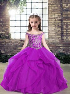Beauteous Tulle Sleeveless Floor Length Little Girls Pageant Dress Wholesale and Beading and Ruffles