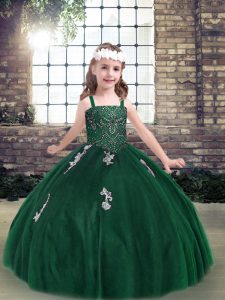 Floor Length Dark Green Pageant Dress Tulle Sleeveless Appliques