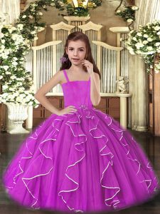 Floor Length Purple Pageant Gowns Straps Sleeveless Lace Up