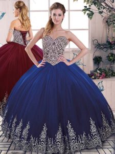 Suitable Floor Length Royal Blue Sweet 16 Dresses Sweetheart Sleeveless Lace Up