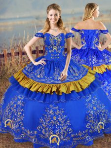 Embroidery Quinceanera Gowns Blue Lace Up Sleeveless Floor Length
