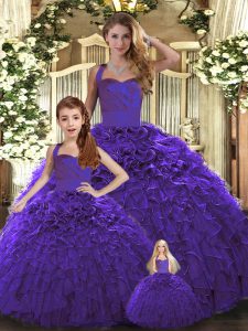 Sweet Sleeveless Floor Length Ruffles Lace Up Sweet 16 Quinceanera Dress with Purple