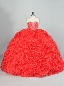 Comfortable Beading and Ruffles Quince Ball Gowns Red Lace Up Sleeveless Brush Train
