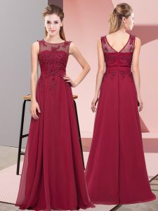 Custom Fit Sleeveless Floor Length Beading and Appliques Zipper Court Dresses for Sweet 16 with Burgundy