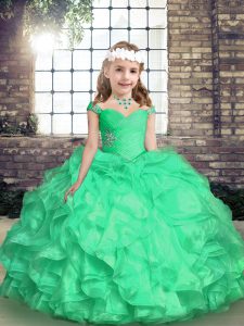 Sleeveless Lace Up Floor Length Embroidery and Ruffles and Ruching Little Girls Pageant Gowns