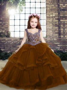 Custom Designed Brown Pageant Dress Toddler Tulle Sleeveless Beading