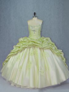 Spectacular Yellow Green Sleeveless Organza and Tulle Brush Train Lace Up Sweet 16 Dresses for Sweet 16 and Quinceanera