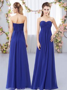 Sleeveless Chiffon Floor Length Zipper Quinceanera Dama Dress in Royal Blue with Ruching