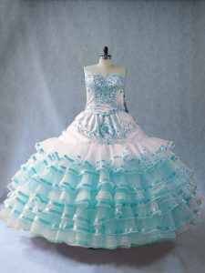 Organza Sleeveless Floor Length Quinceanera Dress and Embroidery and Ruffled Layers