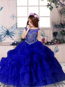 Great Floor Length Ball Gowns Sleeveless Royal Blue Little Girl Pageant Gowns Zipper