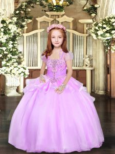 Custom Made Sleeveless Floor Length Beading Lace Up Winning Pageant Gowns with Lilac