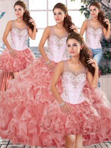 Fancy Organza Sleeveless Floor Length Sweet 16 Dresses and Beading and Ruffles