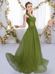 Extravagant Olive Green Sleeveless Floor Length Ruching Lace Up Quinceanera Court Dresses