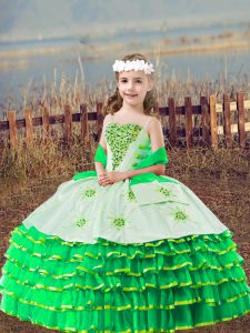 Green Sleeveless Organza Lace Up Child Pageant Dress for Wedding Party