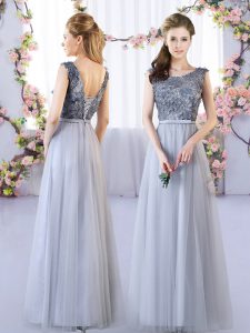 Grey Dama Dress Wedding Party with Appliques Scoop Sleeveless Lace Up