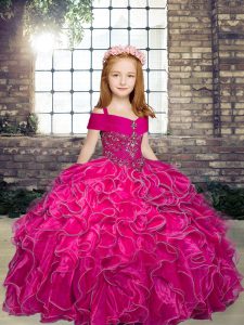 Organza Sleeveless Floor Length Little Girl Pageant Gowns and Beading and Ruffles