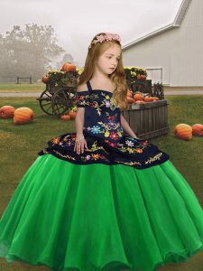 High Low Green Kids Formal Wear Straps Sleeveless Lace Up