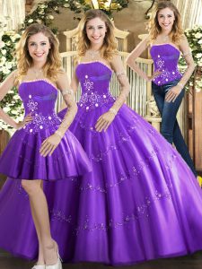 Wonderful Purple Sleeveless Tulle Lace Up 15 Quinceanera Dress for Sweet 16 and Quinceanera