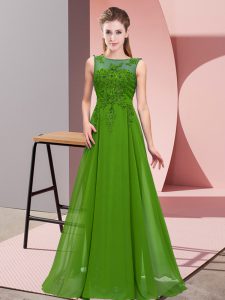 Glamorous Green Zipper Quinceanera Dama Dress Beading and Appliques Sleeveless Floor Length