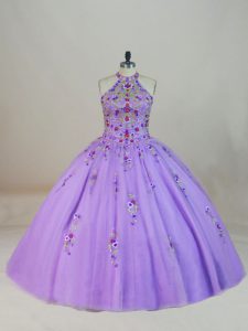 Best Beading and Embroidery Quinceanera Dresses Lavender Lace Up Sleeveless Brush Train