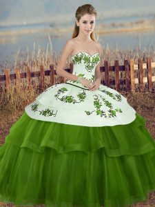 Green Sleeveless Floor Length Embroidery and Bowknot Lace Up 15th Birthday Dress