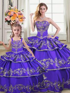 Beautiful Embroidery and Ruffled Layers Sweet 16 Dress Purple Lace Up Sleeveless Floor Length