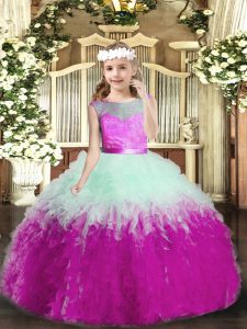 Ball Gowns Kids Pageant Dress Multi-color Scoop Tulle Sleeveless Floor Length Backless
