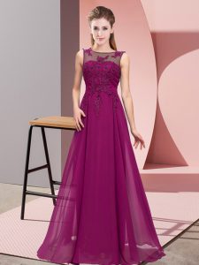 Romantic Empire Quinceanera Court of Honor Dress Purple Scoop Chiffon Sleeveless Floor Length Zipper