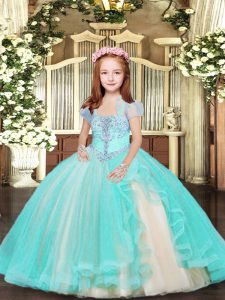 Excellent Sleeveless Lace Up Floor Length Beading Kids Pageant Dress