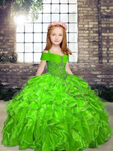 Beading and Ruffles Girls Pageant Dresses Lace Up Sleeveless Floor Length