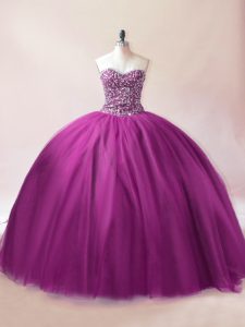 Best Selling Purple Lace Up 15 Quinceanera Dress Beading Sleeveless Floor Length