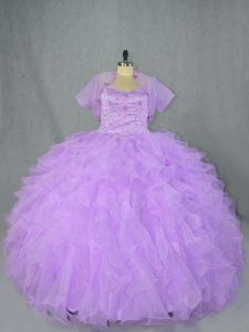 Colorful Sleeveless Organza Asymmetrical Side Zipper Quinceanera Dresses in Lavender with Beading and Ruffles