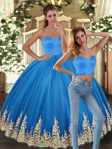 Sumptuous Baby Blue Sweetheart Lace Up Embroidery Quinceanera Dresses Sleeveless