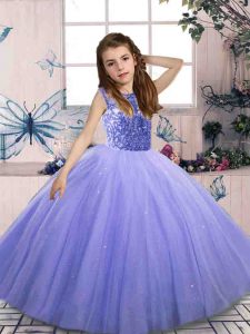Lavender Little Girls Pageant Gowns Party and Wedding Party with Beading Scoop Sleeveless Lace Up