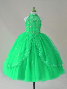 Floor Length Ball Gowns Sleeveless Turquoise Little Girls Pageant Dress Wholesale Lace Up
