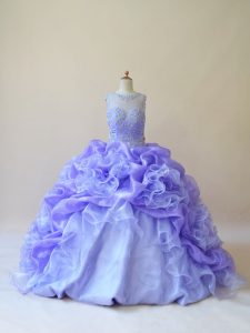 Exquisite Beading and Ruffles Quinceanera Dress Lavender Zipper Sleeveless Brush Train