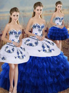 Ball Gowns 15 Quinceanera Dress Royal Blue Sweetheart Organza Sleeveless Floor Length Lace Up