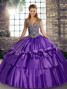 Purple Sleeveless Taffeta Lace Up Quinceanera Gowns for Military Ball and Sweet 16 and Quinceanera