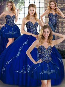 Eye-catching Sweetheart Sleeveless Lace Up Quince Ball Gowns Royal Blue Tulle